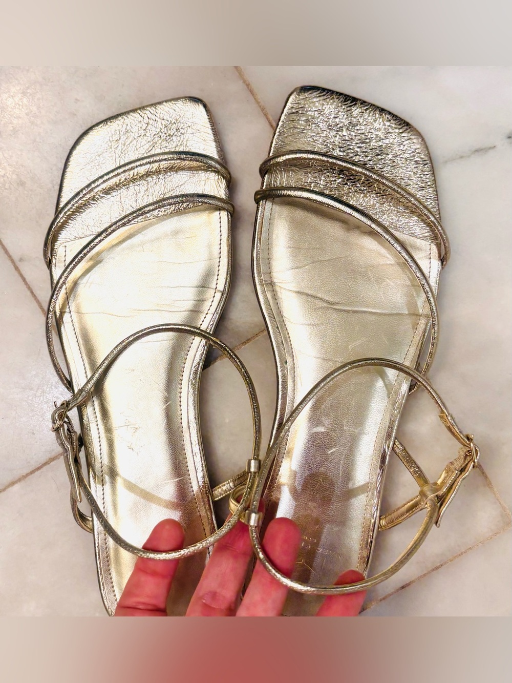 Marc Fisher Metallic Gold Strappy Flat Sandals. Size 10 in Excellent condition